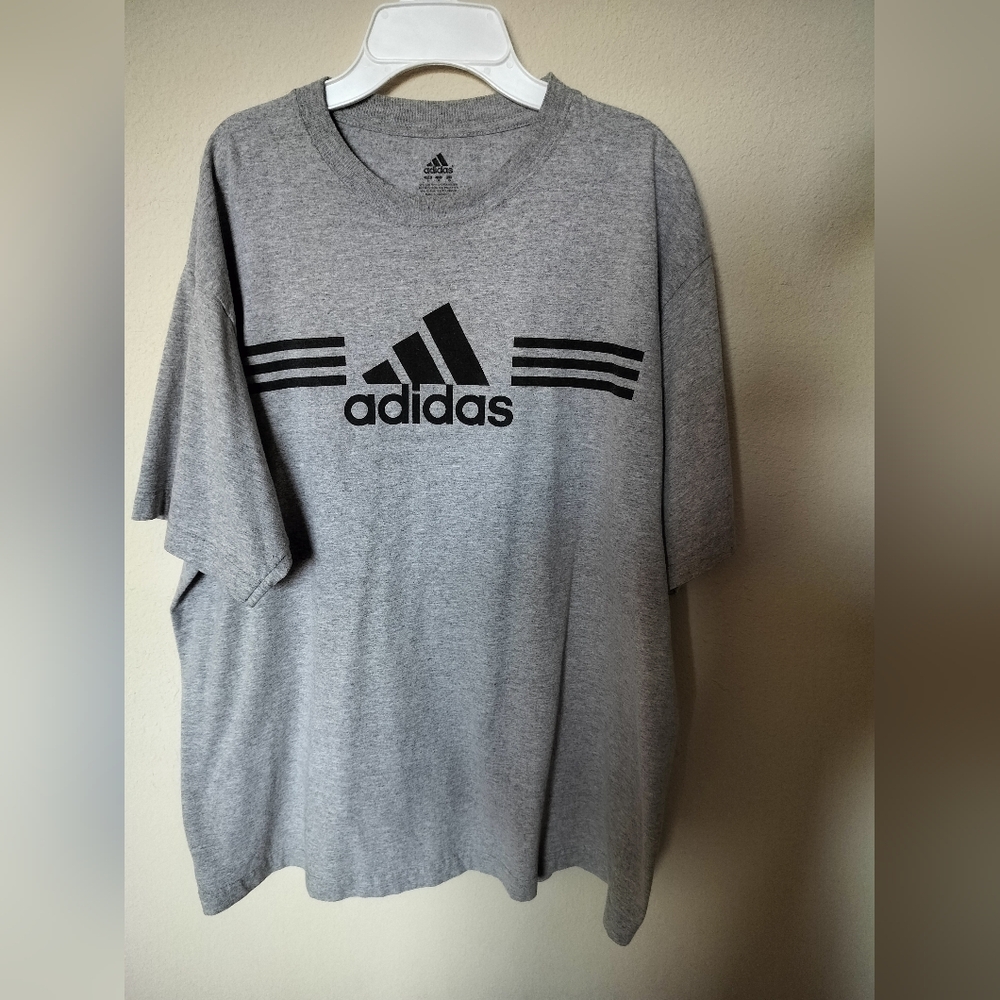 Adidas top t shirt tee for men size L gray cotton casual
